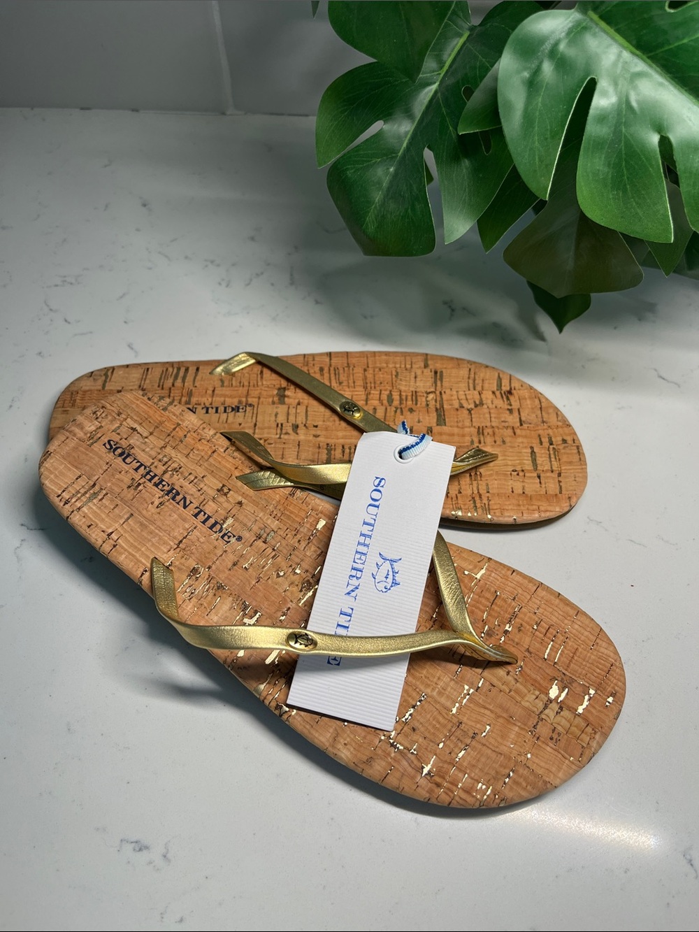Southern Tide Gold-Strap Cork Flip Flops
